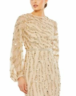 Embellished High Neck Puff Sleeve Trumpet Gown 7 Embellished High Neck Puff Sleeve Trumpet Gown -Women's Skirt 93789 NudeGold CL