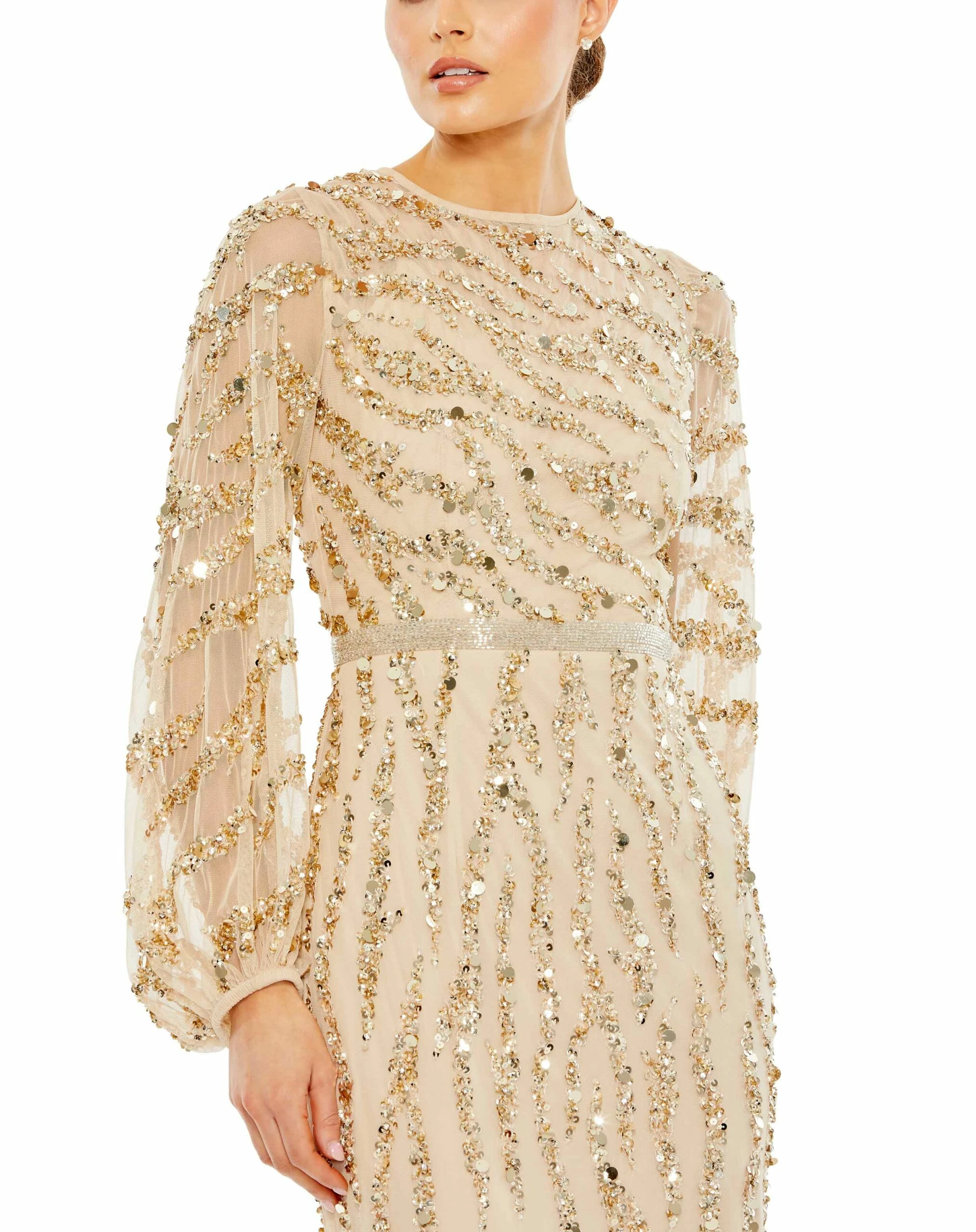 Embellished High Neck Puff Sleeve Trumpet Gown 5 Embellished High Neck Puff Sleeve Trumpet Gown - Image 3