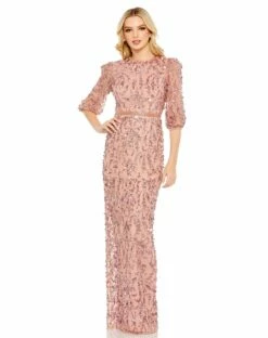 Sequined Elbow Sleeve Gown -Women's Skirt 93790 Rosewood AB 1