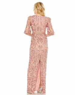 Sequined Elbow Sleeve Gown -Women's Skirt 93790 Rosewood BK