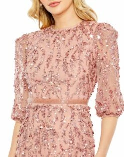 Sequined Elbow Sleeve Gown -Women's Skirt 93790 Rosewood CL