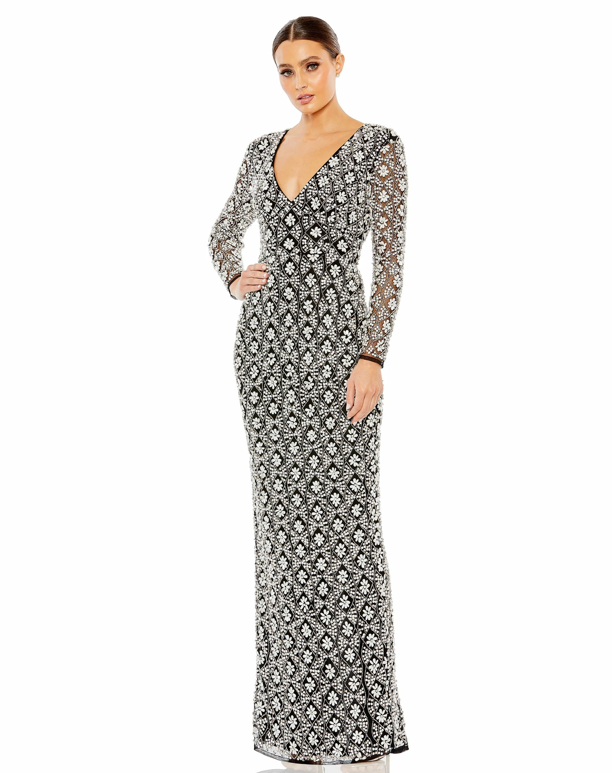 Fully Beaded Long Sleeve Column Gown 3 Fully Beaded Long Sleeve Column Gown