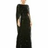 Embellished Column Cape Gown -Women's Skirt 93869 BLK Default 1 WS
