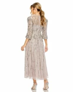 Beaded Long Sleeve Midi Dress -Women's Skirt 93889 Heather BK