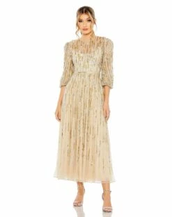 Beaded Long Sleeve Midi Dress