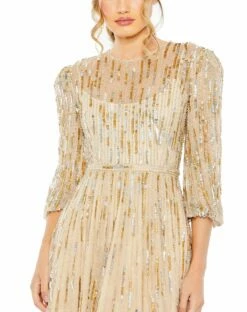 Beaded Long Sleeve Midi Dress -Women's Skirt 93889 Taupe CL