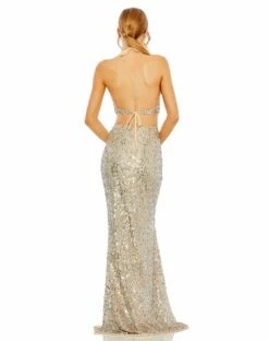 Cut Out Halter Tie Back Sequin Gown -Women's Skirt 93977 NUS 2 WS