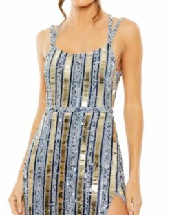 Halter Neck Embellished Detailed Back Gown -Women's Skirt 93981 Indigo CL