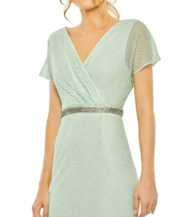 Short Sleeve Beaded V-Neck Gown -Women's Skirt 93994 SAG 3 WS