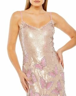 Slim Strap Deep V Sequin Butterly Mini Dress -Women's Skirt 94025 OrchidMulti CL