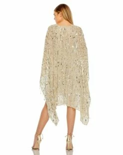 Cape Back Fringe Beaded Robe Dress -Women's Skirt 94044 Nude BK