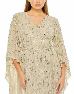 Cape Back Fringe Beaded Robe Dress -Women's Skirt 94044 Nude CL