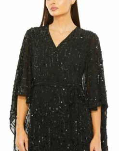Cape Back Fringe Beaded Robe Dress -Women's Skirt 94044 BLK 3 WS