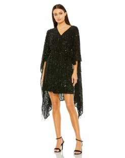 Cape Back Fringe Beaded Robe Dress
