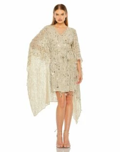 Cape Back Fringe Beaded Robe Dress -Women's Skirt 94044 NUD Default 1 WS