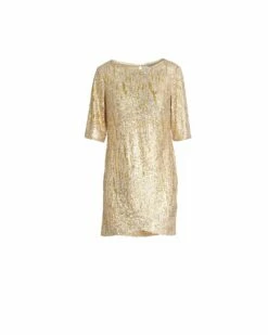 Metallic Sequined Short Sleeve Shift Dress -Women's Skirt gold sequin shift 1500 m