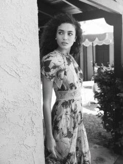 Floral Chiffon High Neck Flutter Sleeve Dress -Women's Skirt lifestyle 11400 bluemulti 2