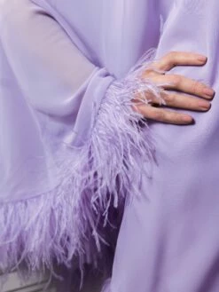 One Shoulder Trapeze Dress With Feather Trim -Women's Skirt lifestyle 11623 lilac 2