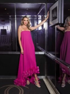 Strapless Flare Feather Hem Gown -Women's Skirt lifestyle 13001 fuchsia 1