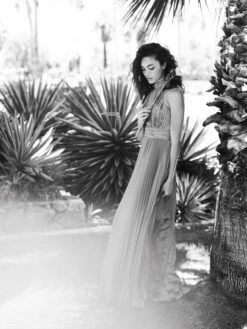 Pleated Sleeveless Halter Gown -Women's Skirt lifestyle 26992 Sunset 2