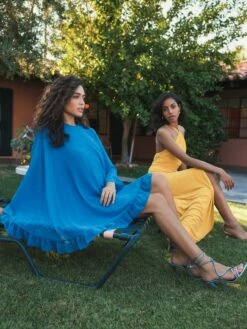 Halter Neck Rouched Side Front Slit Gown -Women's Skirt lifestyle 27122 marigold 4