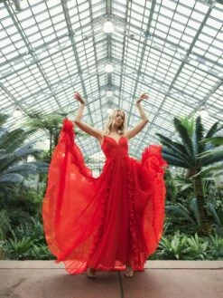 Pleated Sleeveless Flowy Gown -Women's Skirt lifestyle 49533 red 1