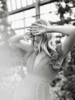 Pleated Ruffle Cap Sleeve Flowy A Line Gown -Women's Skirt lifestyle 49539 fuchsia 2