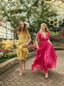 Pleated Ruffle Cap Sleeve Flowy A Line Gown -Women's Skirt lifestyle 49539 fuchsia 4