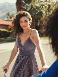 Slim Strap Ruched Top Heat Pleated Dress -Women's Skirt lifestyle 49721 vintagelilac 3