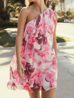 Floral Print One-Shoulder Mini Dress -Women's Skirt lifestyle 55875 pinkmulti 3