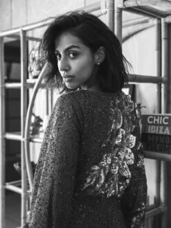 Embellished Multi Color Floral High Neck Gown 25 Embellished Multi Color Floral High Neck Gown -Women's Skirt lifestyle 5615 mocha 2