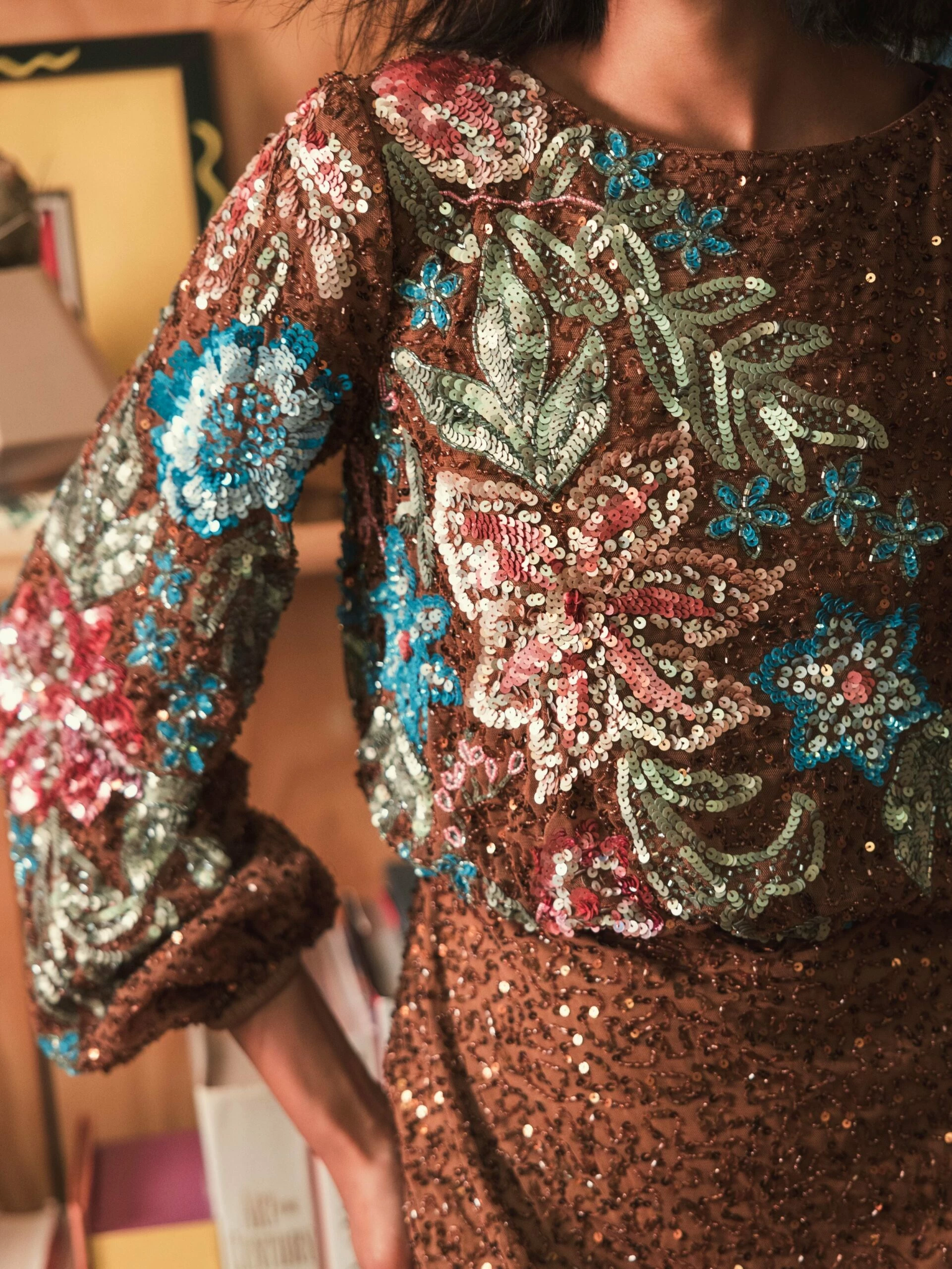 Embellished Multi Color Floral High Neck Gown 14 Embellished Multi Color Floral High Neck Gown - Image 12