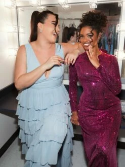 Ruffle Tiered Sleeveless V Neck Gown (Plus) -Women's Skirt lifestyle 68119 powderblue 2