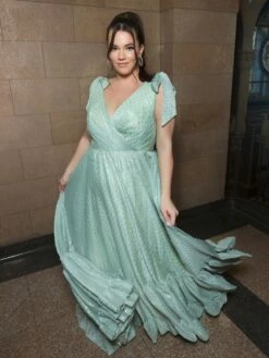 Iridescent Polka Dot Soft Tie Sleeveless Gown (Plus) 13 Iridescent Polka Dot Soft Tie Sleeveless Gown (Plus) -Women's Skirt lifestyle 68120 sage 1