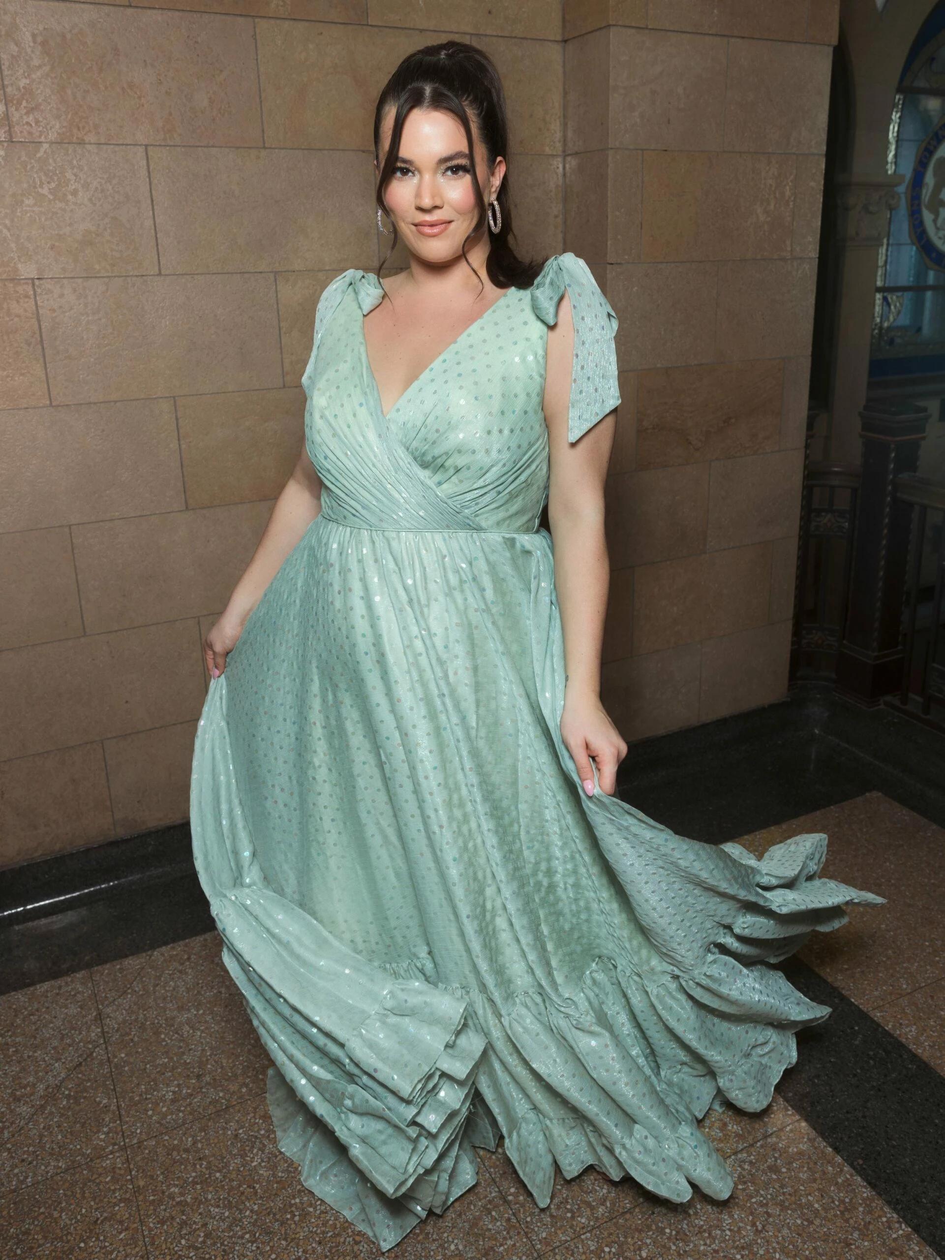 Iridescent Polka Dot Soft Tie Sleeveless Gown (Plus) 6 Iridescent Polka Dot Soft Tie Sleeveless Gown (Plus) - Image 4