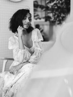 Floral Print Chiffon Illusion Tiered Puff Dress -Women's Skirt lifestyle 68246 yellowmulti 2