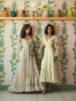 Floral Print Chiffon Illusion Tiered Puff Dress -Women's Skirt lifestyle 68246 yellowmulti 4