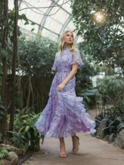 Floral Print High Neck Raglan Sleeve Dress -Women's Skirt lifestyle 68259 lilacmulti 1