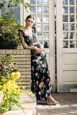 Embroidered Floral Plunge Neck Trumpet Gown -Women's Skirt lifestyle 68273 blackmulti 1