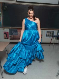 One Shoulder Asymmetrical Ruffle Hem Gown -Women's Skirt lifestyle 68527 turquoise 1