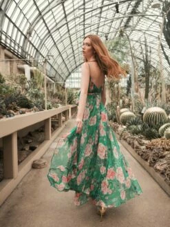 Floral Print Ruffled Wrap Over A Line Gown -Women's Skirt lifestyle 9175 green 1