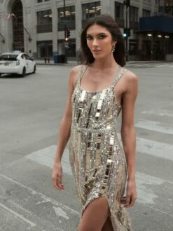 Halter Neck Embellished Detailed Back Gown -Women's Skirt lifestyle 93981 nudesilver 2